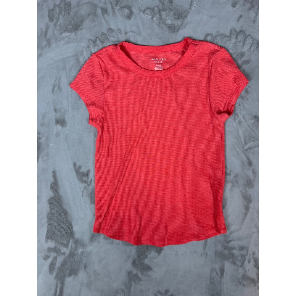 American Eagle Red Waffle Knit Thermal Short Sleeve Crew Neck Top Medium